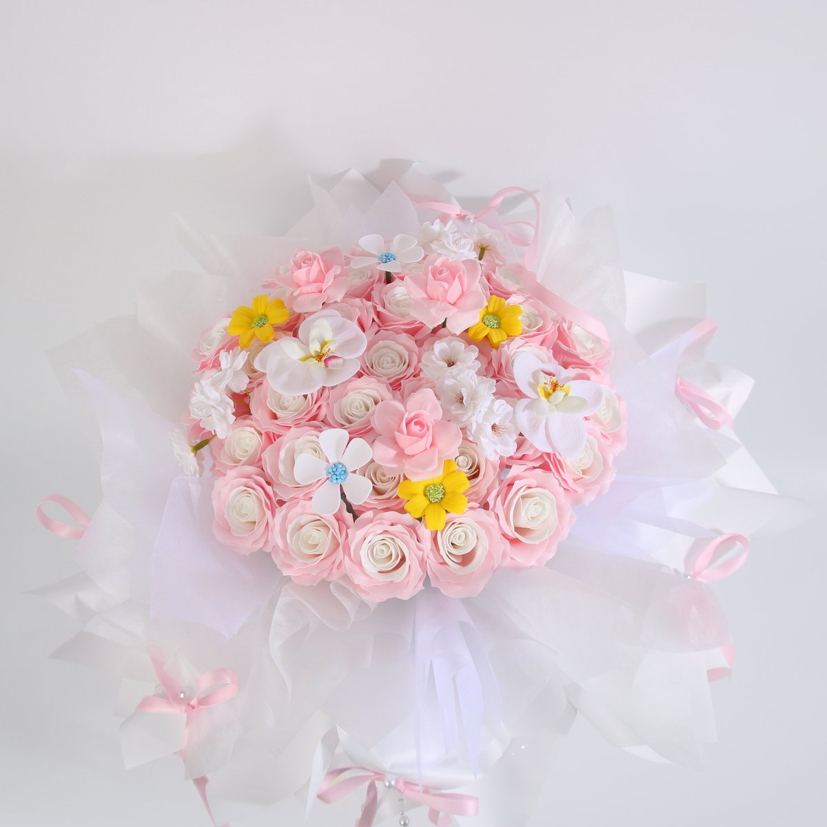 Kunstbloemen Boeket met Geur – Roze & Witte Rozen met Orchideeën – Nepbloemen Boeket XL – Realistische Kunstbloemen Decoratie LA ROSELLE AMSTERDAM