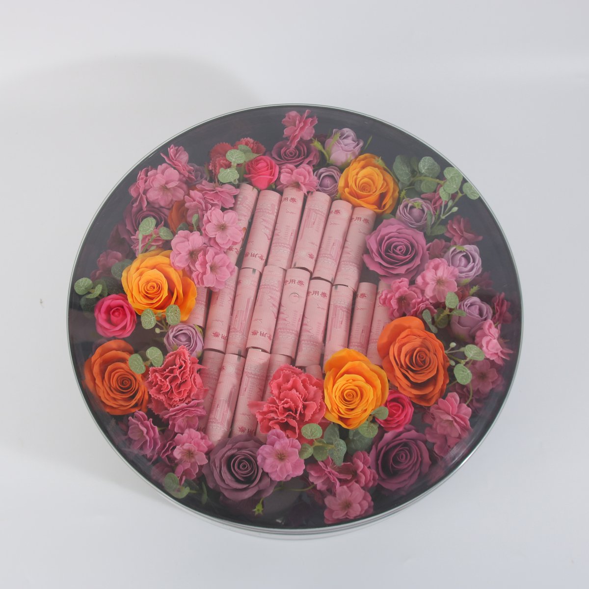 Geldbox met Rozen – Bloemenbox met Transparant Deksel - Cadeaubox- LA ROSELLE AMSTERDAM