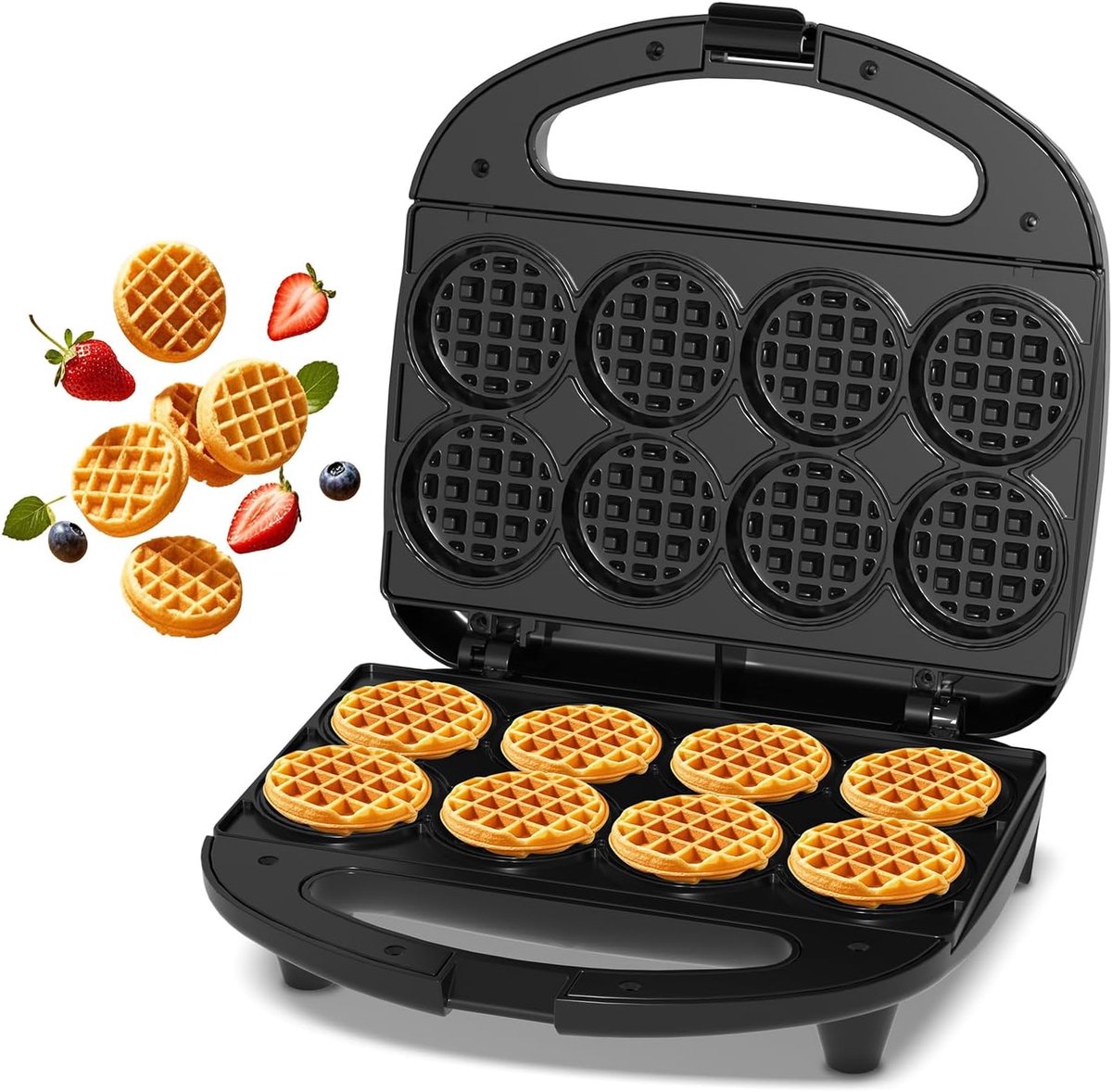 YASHE mini-wafelijzer - 750 W - 8 miniwafels - zwart