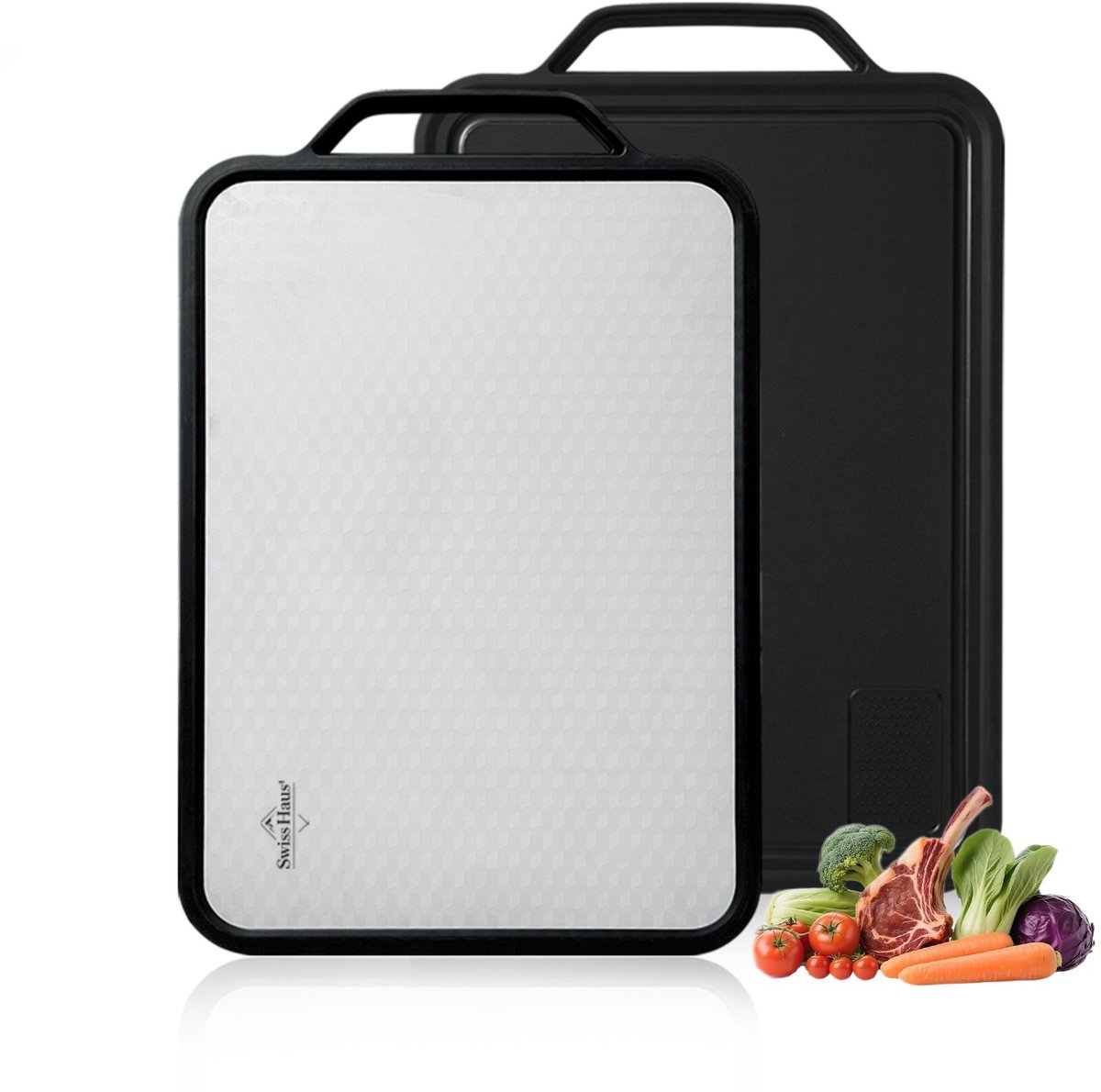 Swiss Haus® CBS3B Titanium Snijplank Dubbelzijdig - 38 x 27 cm - PFAS-vrij & Hygiënisch - Met Raspdeel & Sapgeul - Vaatwasserbestendig - Cutting board - Vermijd Microplastics - Zwart