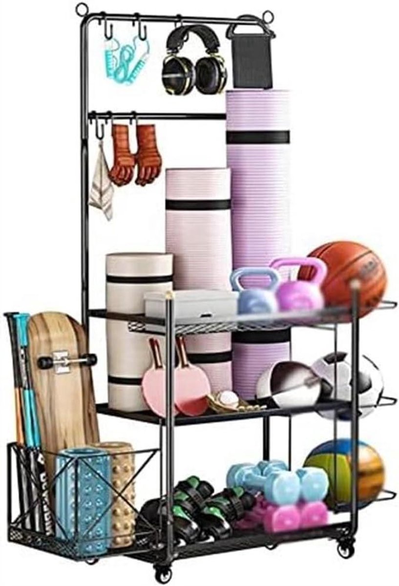 Opbergrek Sports Equipment - Gymrek Organizer - Fitness Opslag - Veelzijdige Haken - 13.8x5.7x28.9 cm - Zwart