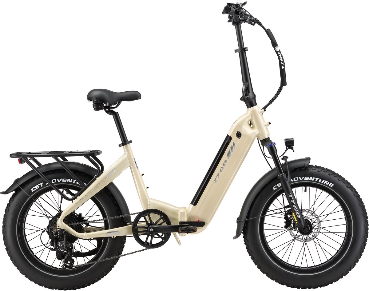 TTGO F6 Boost Elektrische Fiets – 250W Motor - 48V18Ah Lithium Accu – Actieradius tot 140 km – Hydraulische Schijfremmen – 20×4.0 inch Fatbike Banden - Shimano 7 Versnellingen - Vouwfiets - Beige thumbnail 6