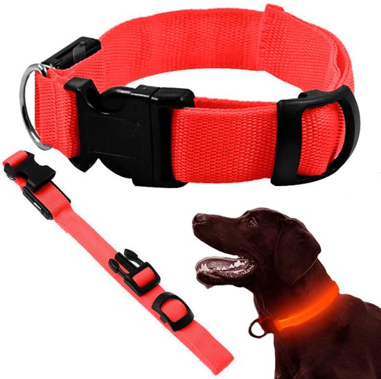 Felrode hondenhalsband met zwarte gespen. Verstelbaar van 36-59cm.
