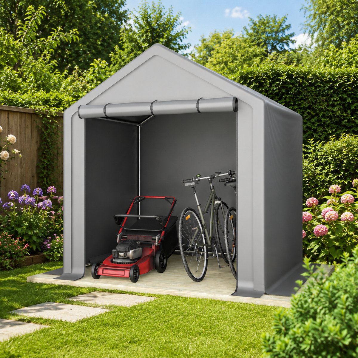 Multifunctionele tuinhuis - Tuinhuis met Schuin Dak – Gereedschapsschuur - Fietsschuur - 190x170x200 cm - Garagetent - Outdoor Tuinopslag - Weerbestendig - Grijs