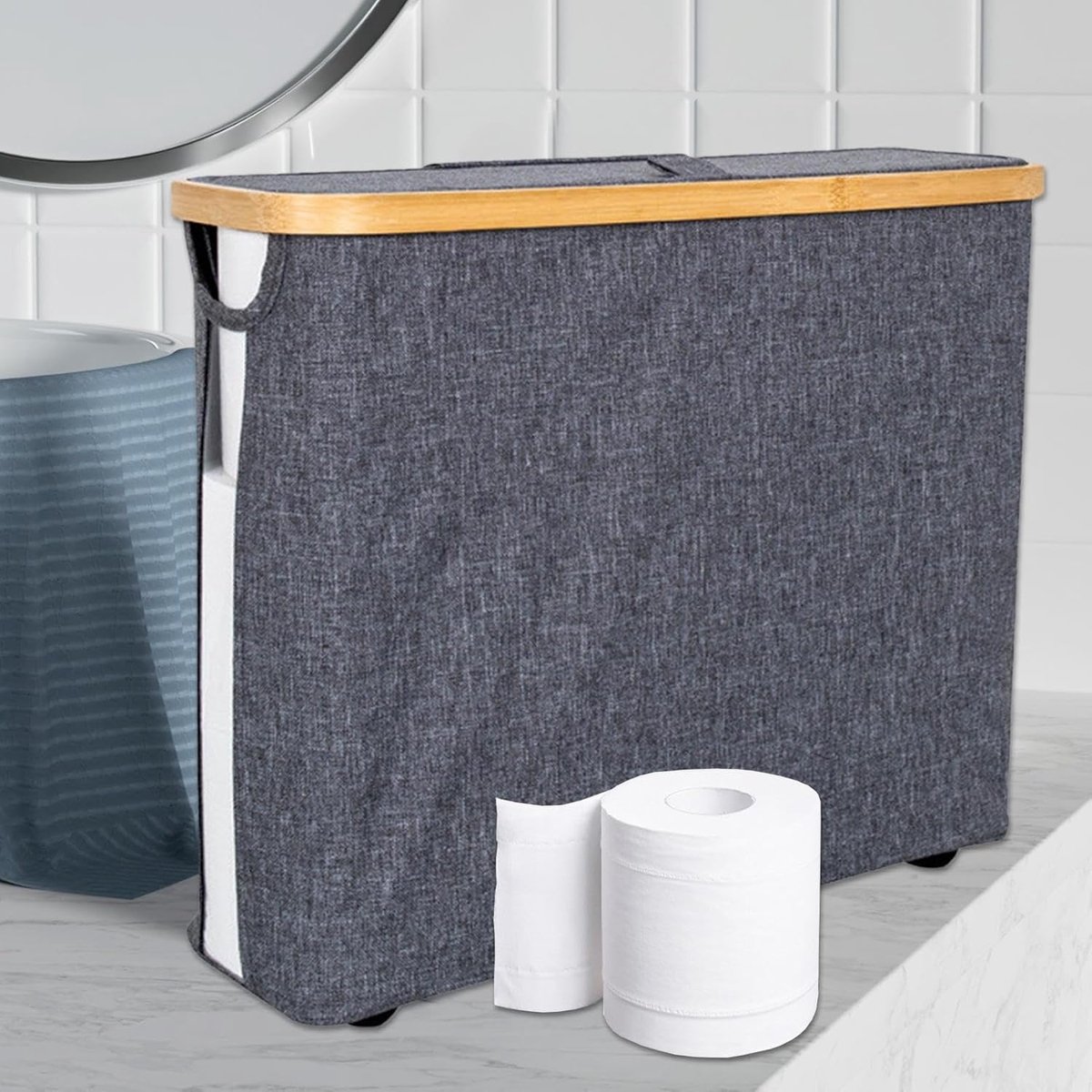 Toiletpapier emmer - Opbergmand papieren - Badkamer organiseren - Stofdichte beschermhoes - 23 liter capaciteit - Grijs