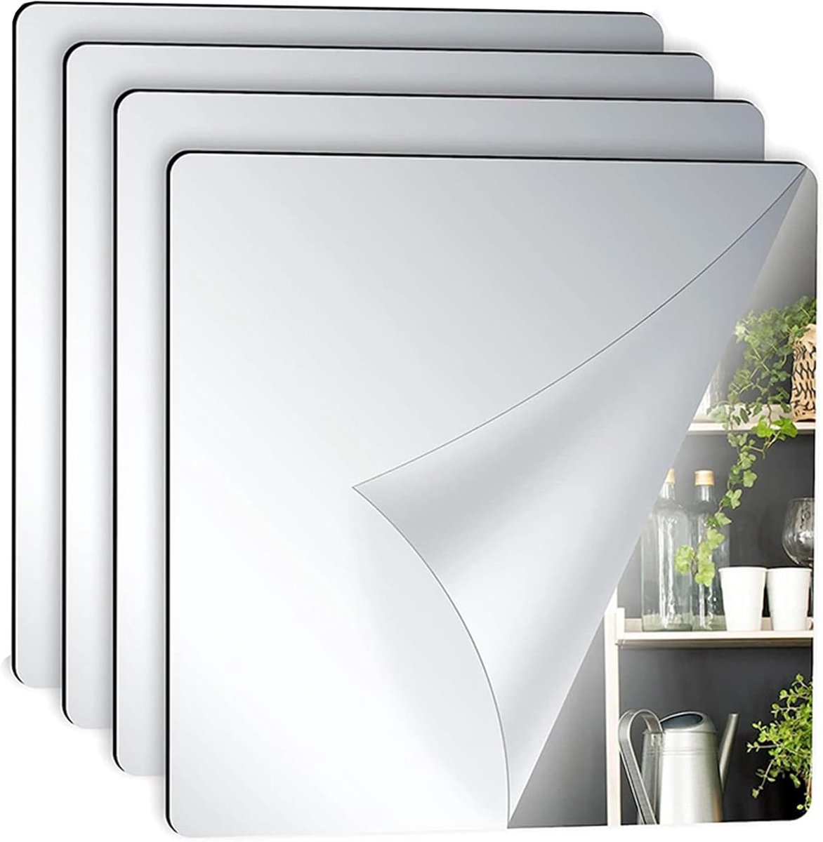 KZQ Acryl Zelfklevende Spiegel 4 Stuks Flexibele Muurstickers Eenvoudig Aan Te Brengen Voo
