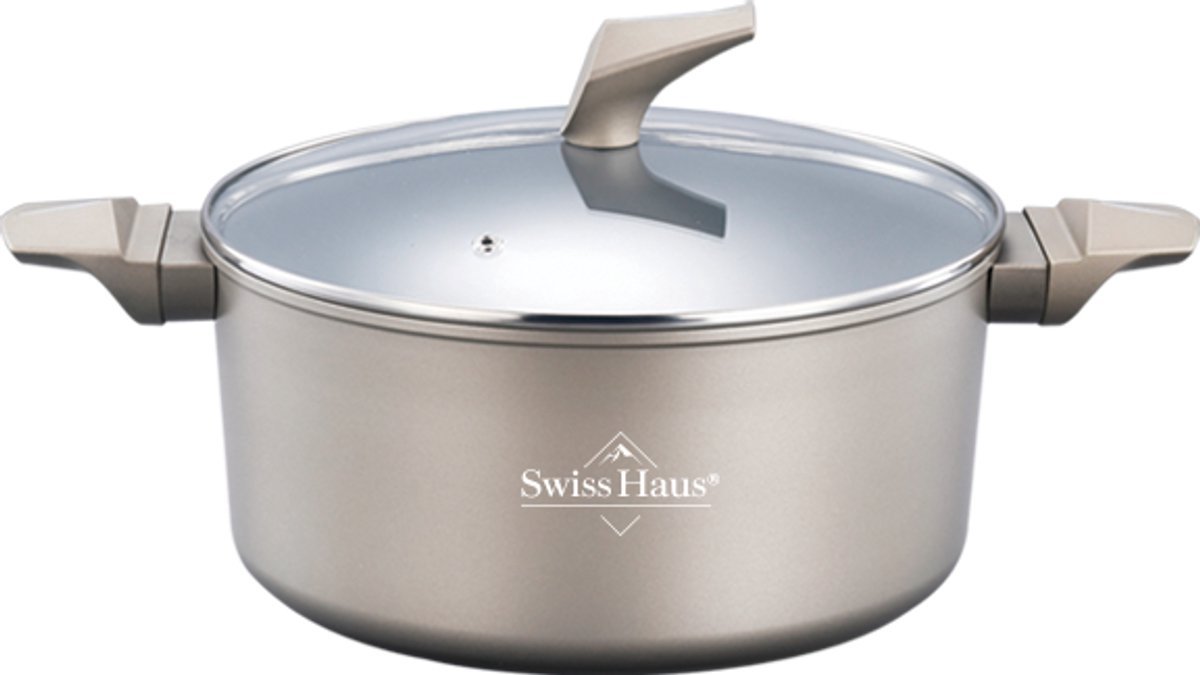 Swiss Haus® LC24CH Braadpan Inductie met Deksel - Ø 24 cm / 5.0 Liter Soeppan - PFAS Vrij - Braadpannen Voor Alle Warmtebronnen - Pan Met Sapphire™ Antiaanbaklaag - Champagne