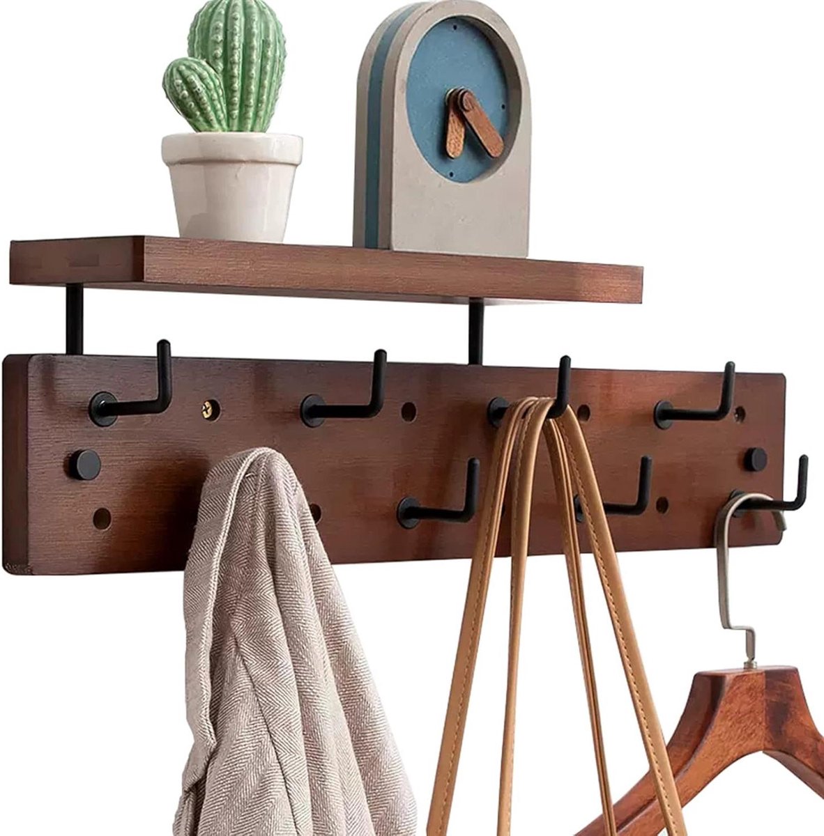 Kapstok met plank - Wandkapstok Muurkapstok - Opbergen en decoreren - Bamboe hout design -