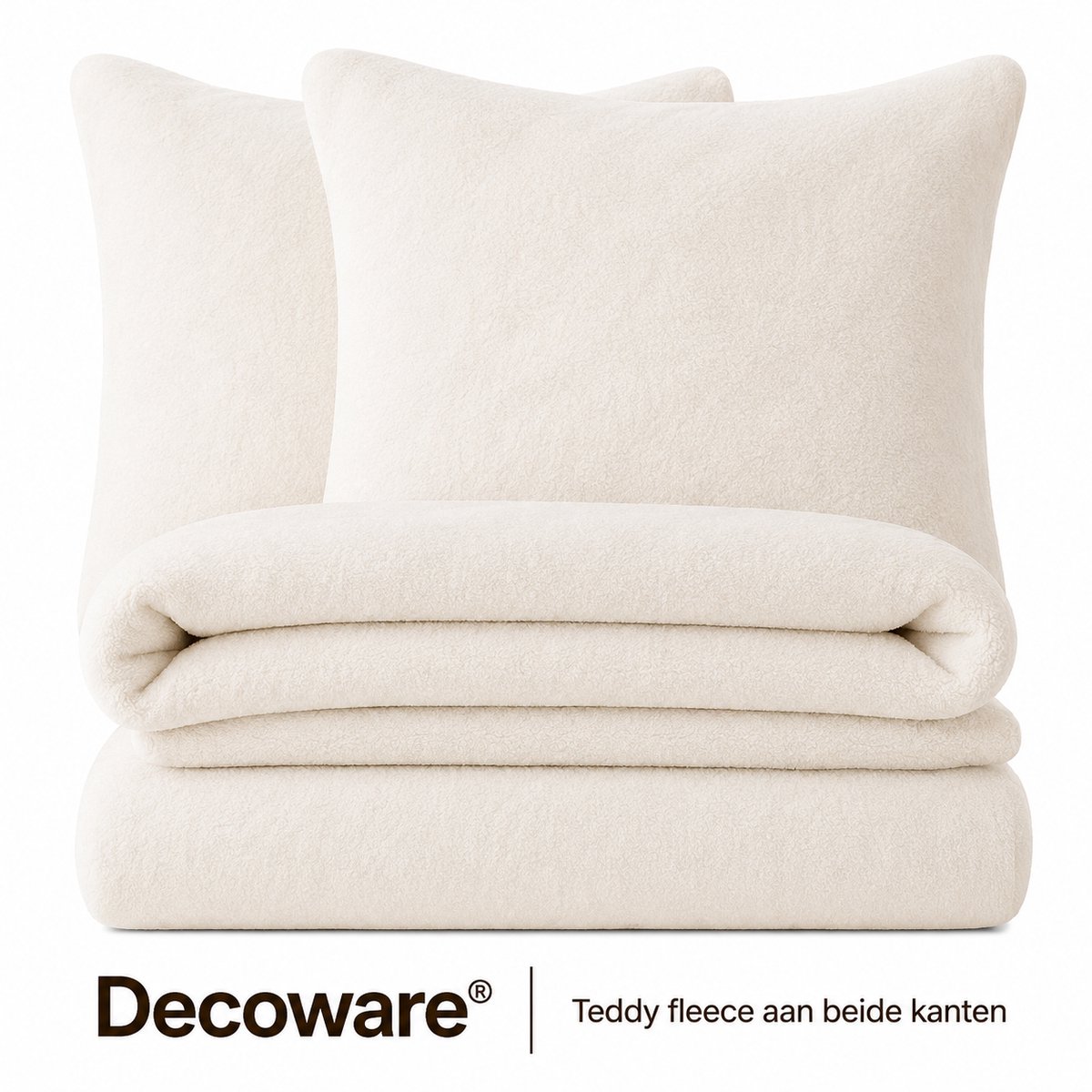 Decoware Teddy Fleece Dekbedovertrek - Wit - Lits-jumeaux - 240x220 cm + 2 Kussenslopen 60x70 cm - Dubbelzijdig - Heerlijk Warm