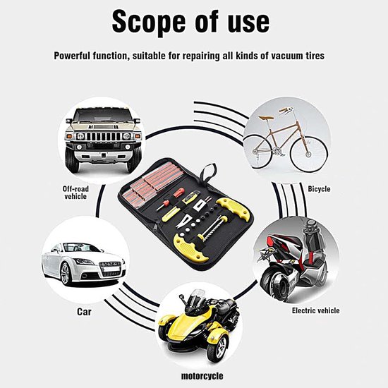 Banden reparatieset - Lekke band kit - Noodreparatie onderweg - 32-delige complete set - 20.5 cm - Geel — afbeelding 3