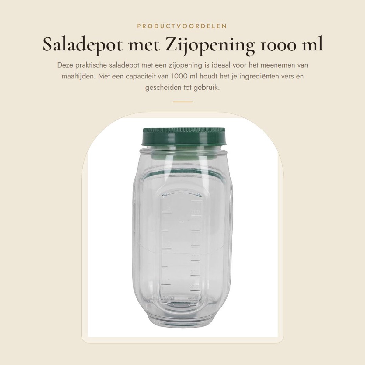 Dailygoods- Saladepot 1000 ml - Kunststof - Lekvrij - Zijopening - Herbruikbaar - Verticale gelaagdheid - Ideaal voor lunch/picknick - Saladecontainer