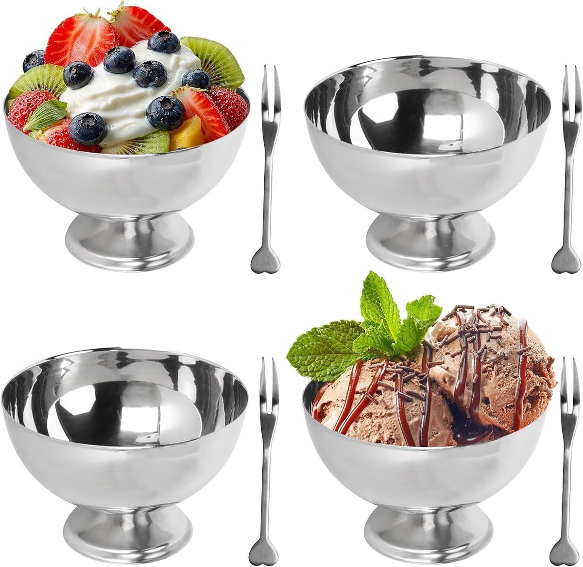 Dailygoods- IJsschalen 4 stuks - Roestvrij Staal - Dessertkommen - Herbruikbare Ijskop - Milkshakebeker - Snackbeker - Geschikt voor IJs/Sorbet/Mousse - Dessertkom