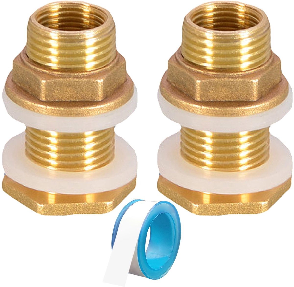Dailygoods- Wateraansluiting 1/2 inch - 2x Messing Connector - Waterdicht - Rubber Seals - Duurzaam - Geschikt voor Regenton - Tankfitting