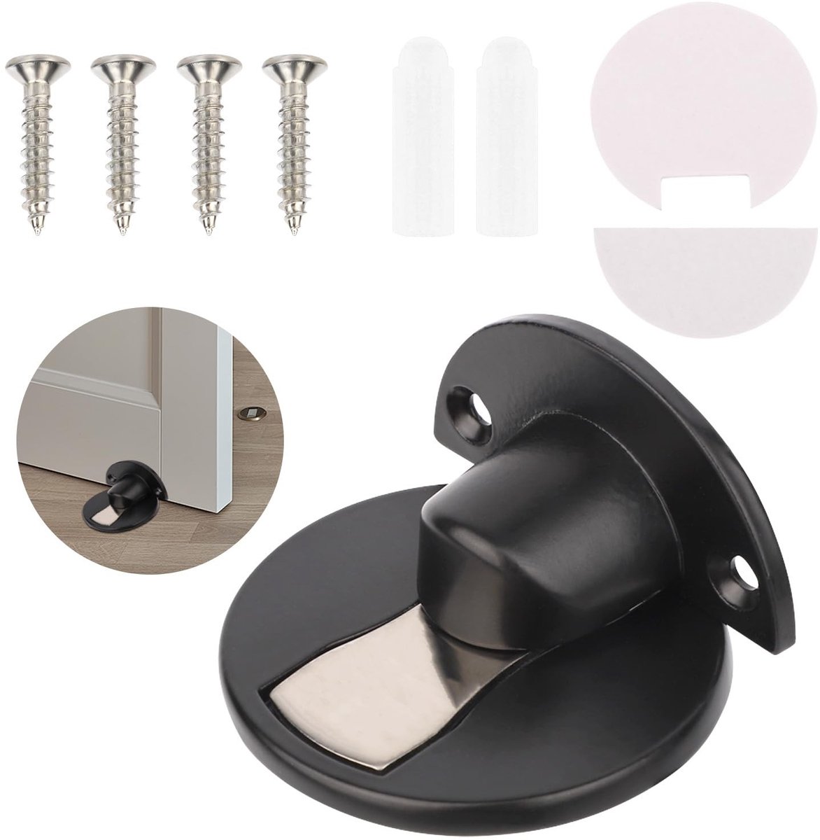 Dailygoods- Deurstopper Magnetisch - Aluminiumlegering - Boorvrij - Deurstoppers voor Binnen - Deurvastzetter - 5,7 x 5,7 cm Schijfbasis - Deurbuffer
