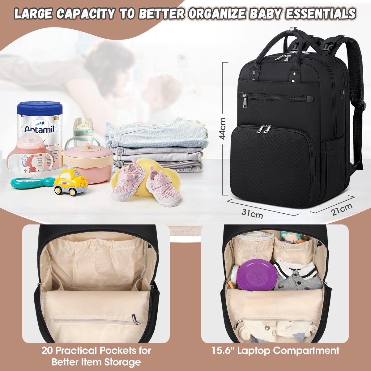 Dailygoods- Luiertas Groot - Multifunctioneel - Rugzak met Aankleedkussen - Waterdicht - 20 Compartimenten - Duurzaam Materiaal - Babytas – foto 6