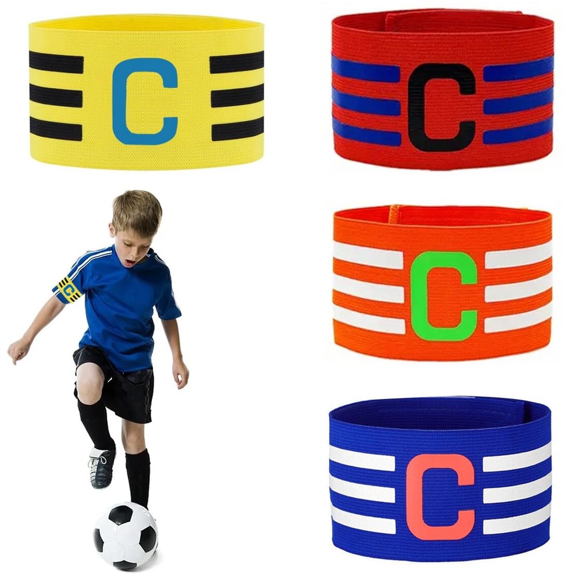 Dailygoods- Kapiteinsverband Verstelbaar - Aanvoerdersband Kind - Voetbal - Elastisch - Meerkleurig - Hoogwaardig Nylon