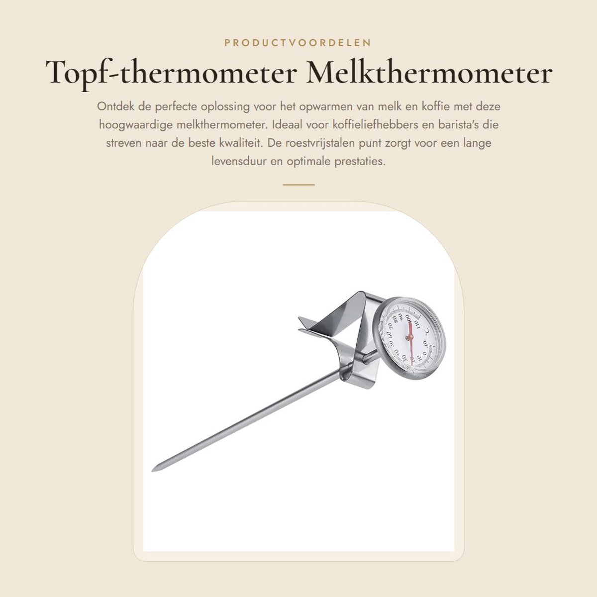 Dailygoods- Melkthermometer Roestvrij Staal - Nauwkeurige Meting - Temperatuurbereik -10~110 ℃ - Eenvoudig Schoon Te Maken - Handige Clip - Koffiethermometer