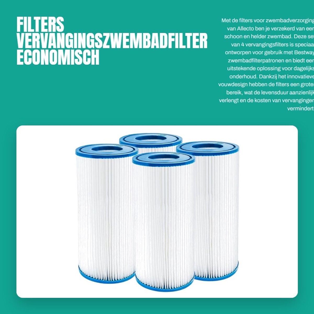 Dailygoods- Zwembadfilter 4 Stuks - Vervangingsfilter voor Bestway 58012 - Opvouwbaar Design - PETG Materiaal - 11 x 20 cm - Economisch en Eenvoudig te Vervangen - Filtercartridge