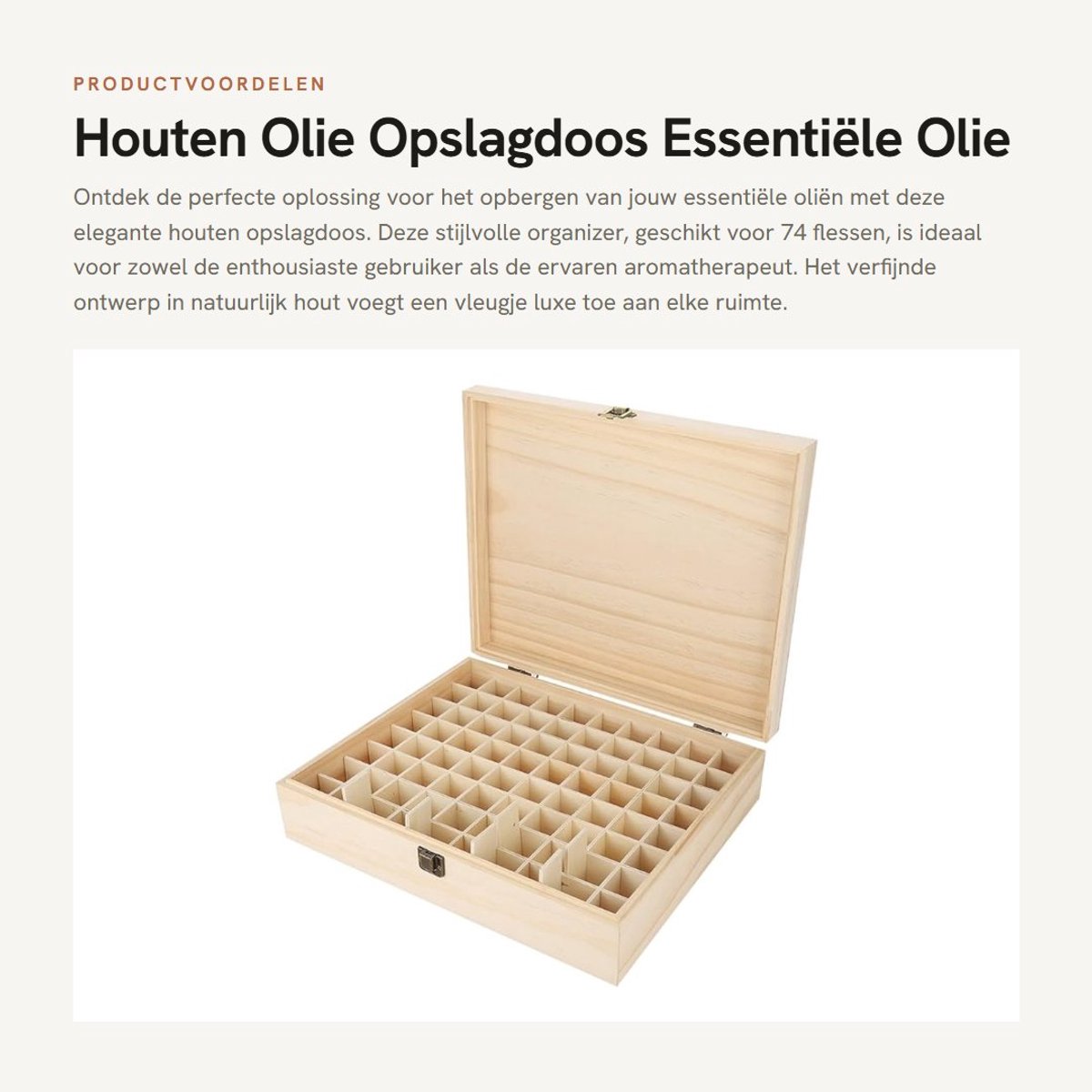 Dailygoods- Opbergdoos Duurzaam - Opbergdoos voor 74 Flesjes - Organizer met Vakken - Houten Opbergdoos - Etherische Olie Box - Milieuvriendelijk Materiaal