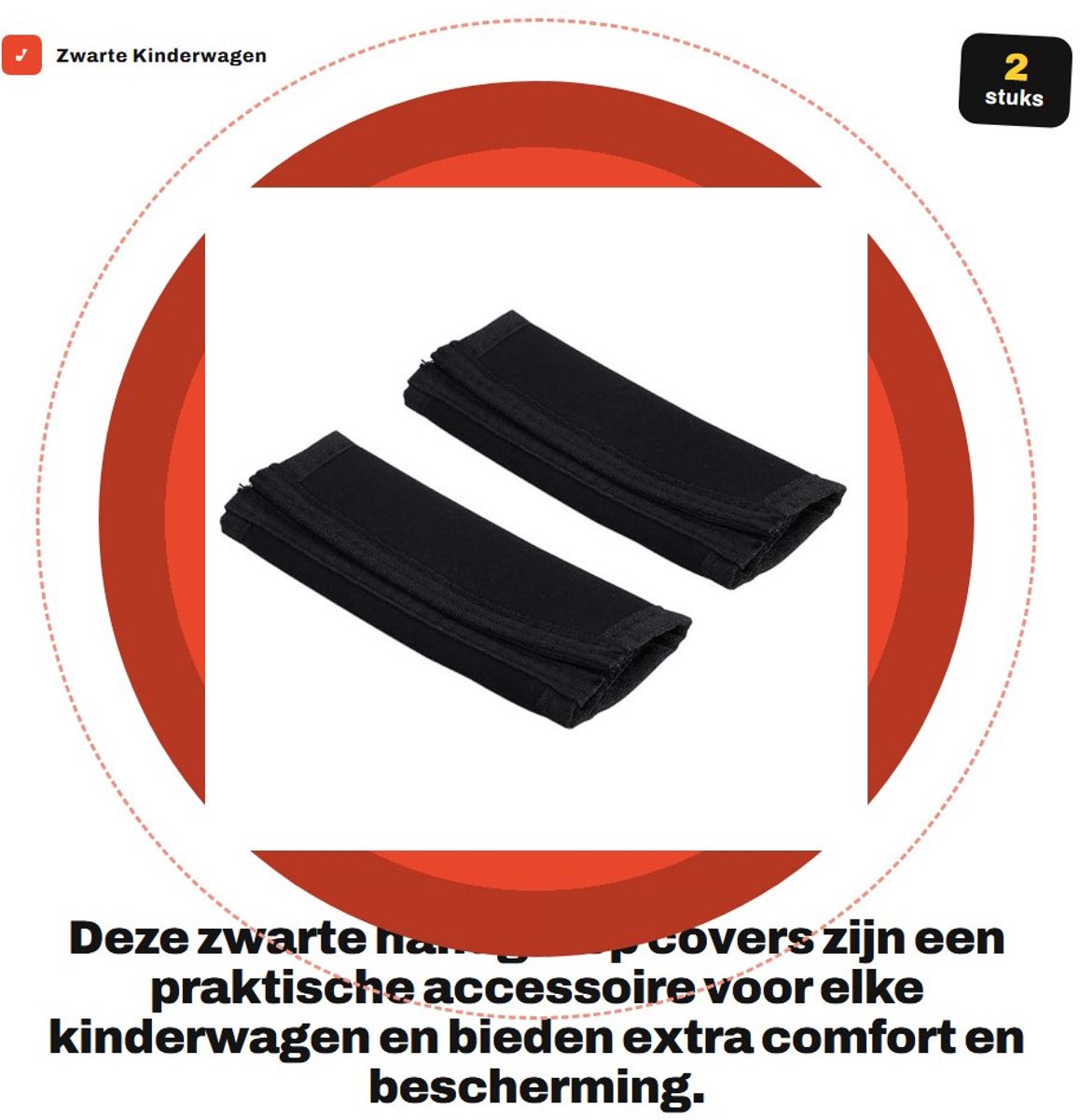 Dailygoods- Handgreep Cover Zwart - Kinderwagenaccessoires - 2 Stuks - Nylon - 13cm x 13,5cm - Handwas - Kinderwagenhoes