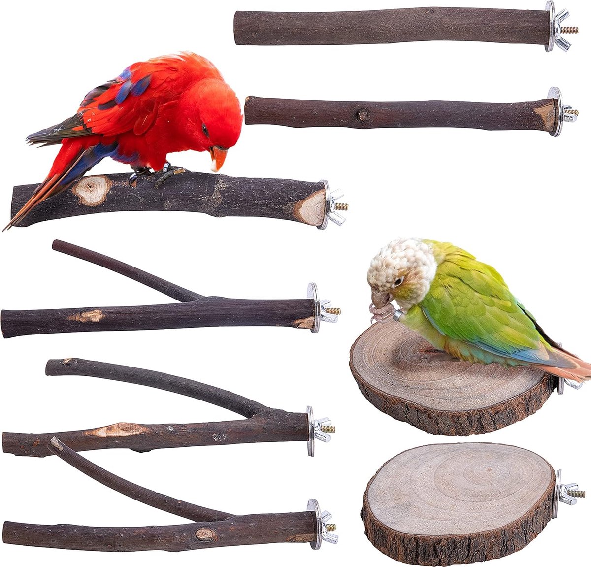 Vogel Zitstokken Set - Houten Kooi Accessoires - Vogel Welzijn - Natuurlijk Hardhout Materiaal - 8 Stuks - Niet Van Toepassing