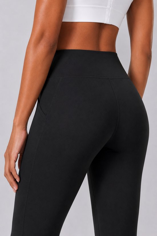 SparkNine Vivaflow flare broek dames - stijlvol V-design - M - zwart - ademend met uitlopende pijpen - sneldrogend & ademend - stretch van Merkloos — afbeelding 4