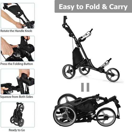 Opvouwbare Golftrolley - Golf Push Cart - Golfen Ondersteunen - Voetrem & Verstelbaar - 121 x 70 cm - Grijs — afbeelding 4