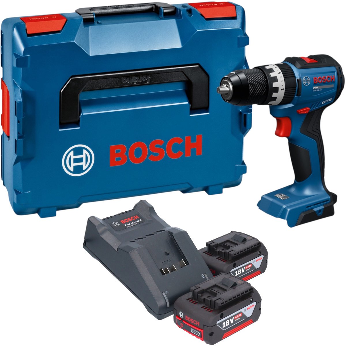 Bosch GSB 18V-52 Professional accu-slagboormachine 18 V 70 Nm borstelloos + 2x accu 4,0 Ah + oplader + L-Boxx
