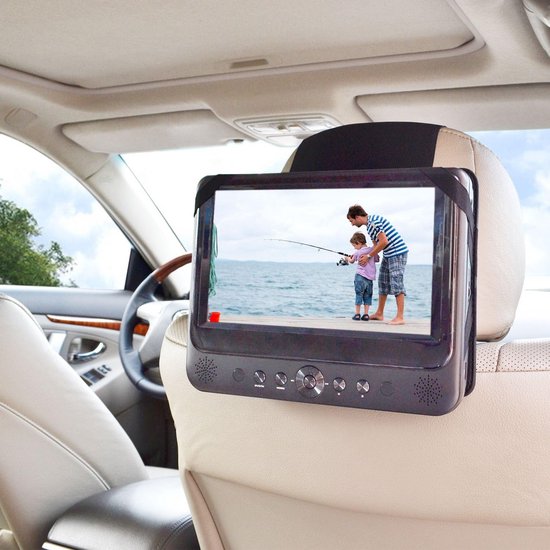 Hoofdsteunhouder DVD-speler - Monitor houder - Comfortabel kijken - Verstelbaar klittenband - 7 inch schermen - Zwart — afbeelding 3