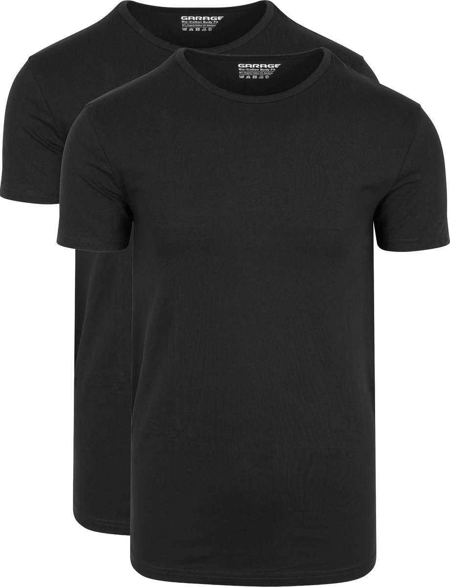 Garage 0221- Bio-Cotton Bodyfit 2-pack T-shirt ronde hals korte mouw zwart 3XL 95% organisch katoen 5% elastan