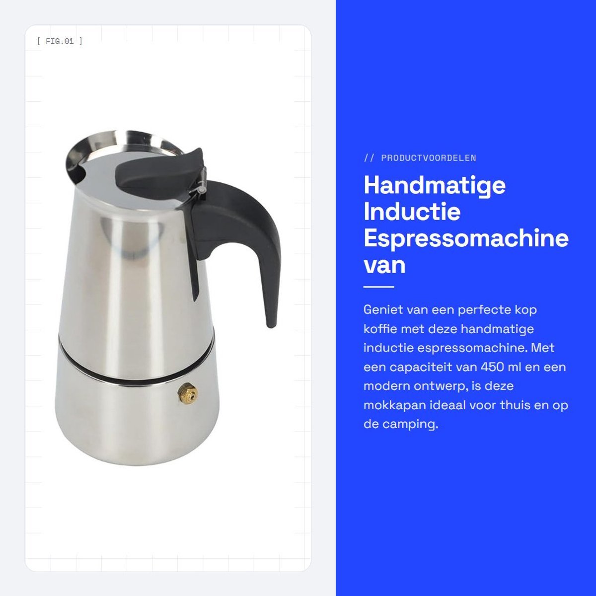 Dailygoods- Espressomachine handmatig Inductie Roestvrij staal 450 ml Campingkoffiezetapparaat Modern design Mokkakan