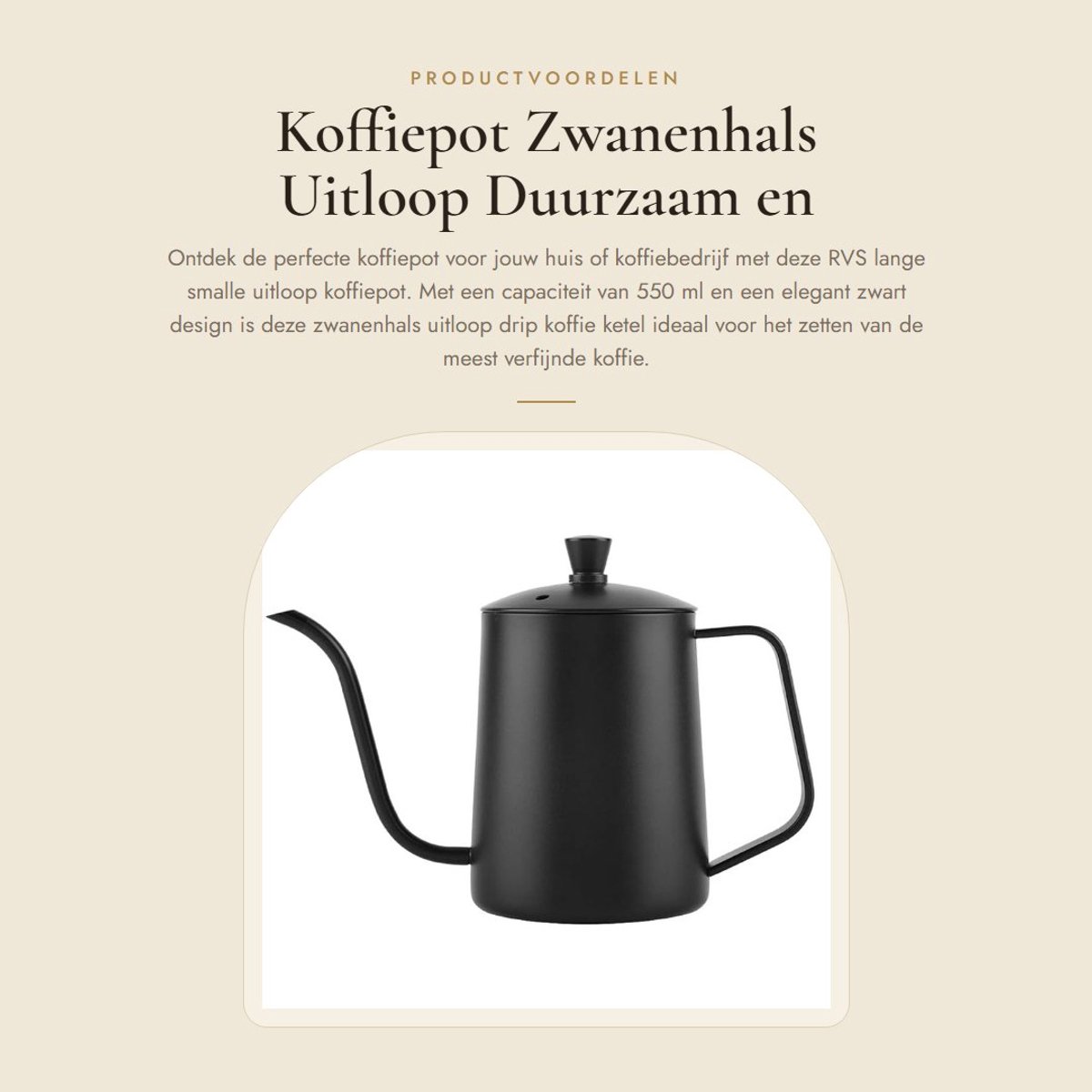 Dailygoods- Koffiepot 550ml - Zwanenhals Uitloop - Roestvrij Staal - Drip Koffie Ketel - D