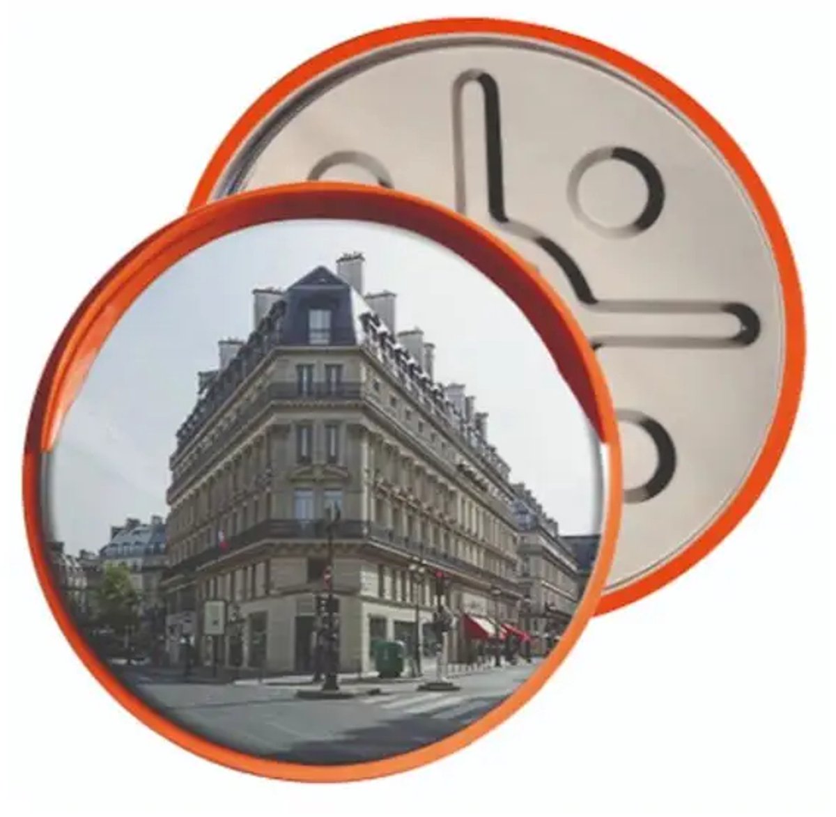 Verkeersspiegel rond - oranje - RVS materiaal | 32 cm