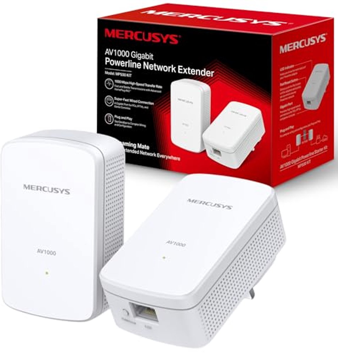 Powerline Starter Kit - Netwerk Extender - Stabiel Internet - 1000 Mbps Snelheid - 2 Stuks - Wit