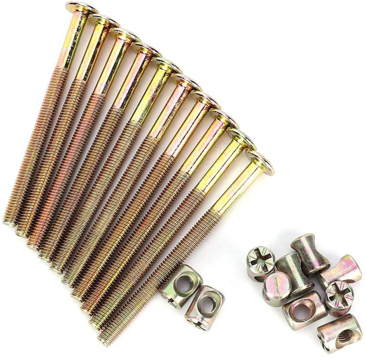 Dailygoods- Meubelschroef 80 mm - 10 Stuks - Verbindingsschroef - Cilindermoeren - Deuvelmoeren - Verzinkt Koolstofstaal - Pozidriv Aandrijving - Meubelmateriaal