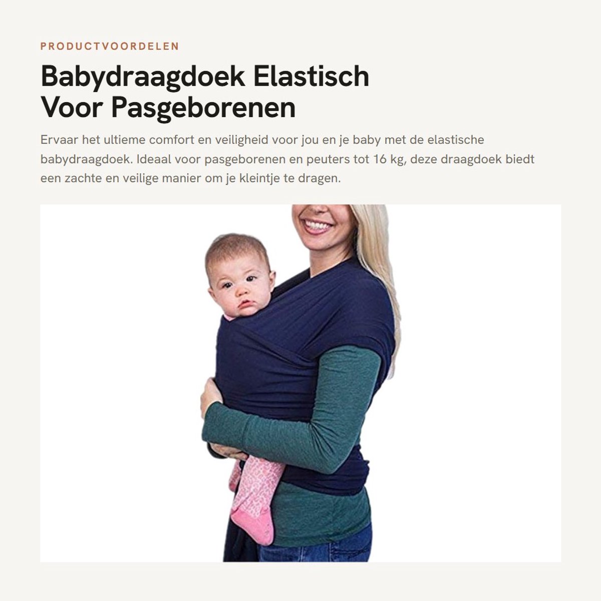 Dailygoods- Babydraagdoek Elastisch - Draagdoek voor Pasgeborenen/Peuters - 100% Katoen - Ademend/Materiaal - Tot 16 kg - Hoogwaardige Afwerking