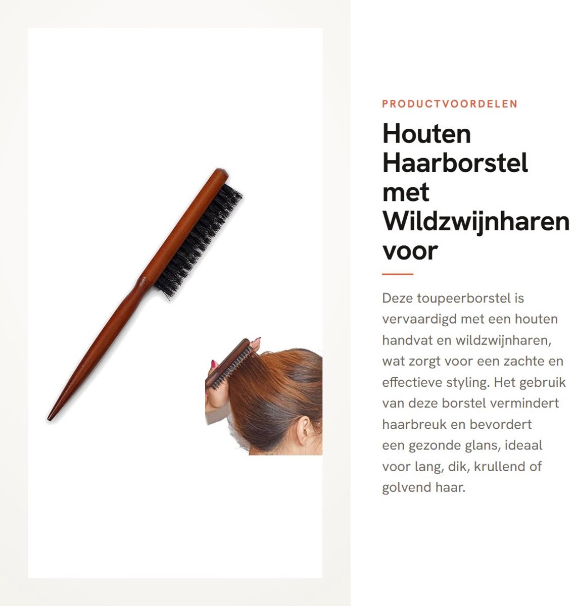 Dailygoods- Haarborstel Antiklit - Houten Handvat - Wildzwijnhaar - Praktisch en Flexibel - Vermindert Haarbreuk - Comfortabel in Gebruik - Stylingborstel