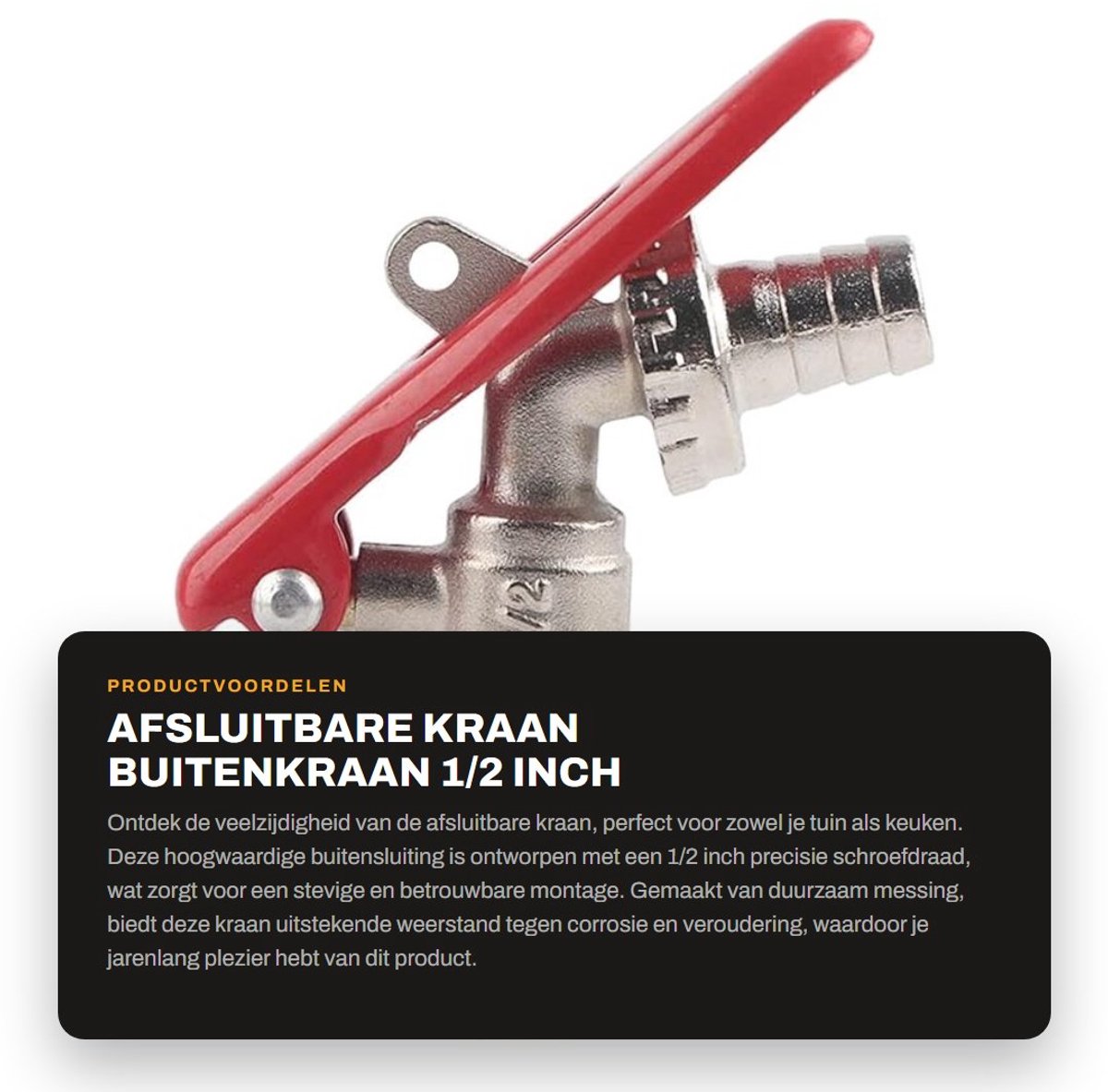 Dailygoods- Afsluitbare Kraan 1/2" Draad - Buitenkraan - Messing - Corrosiebestendig - Vorstbestendig - Duurzaam Gebruik