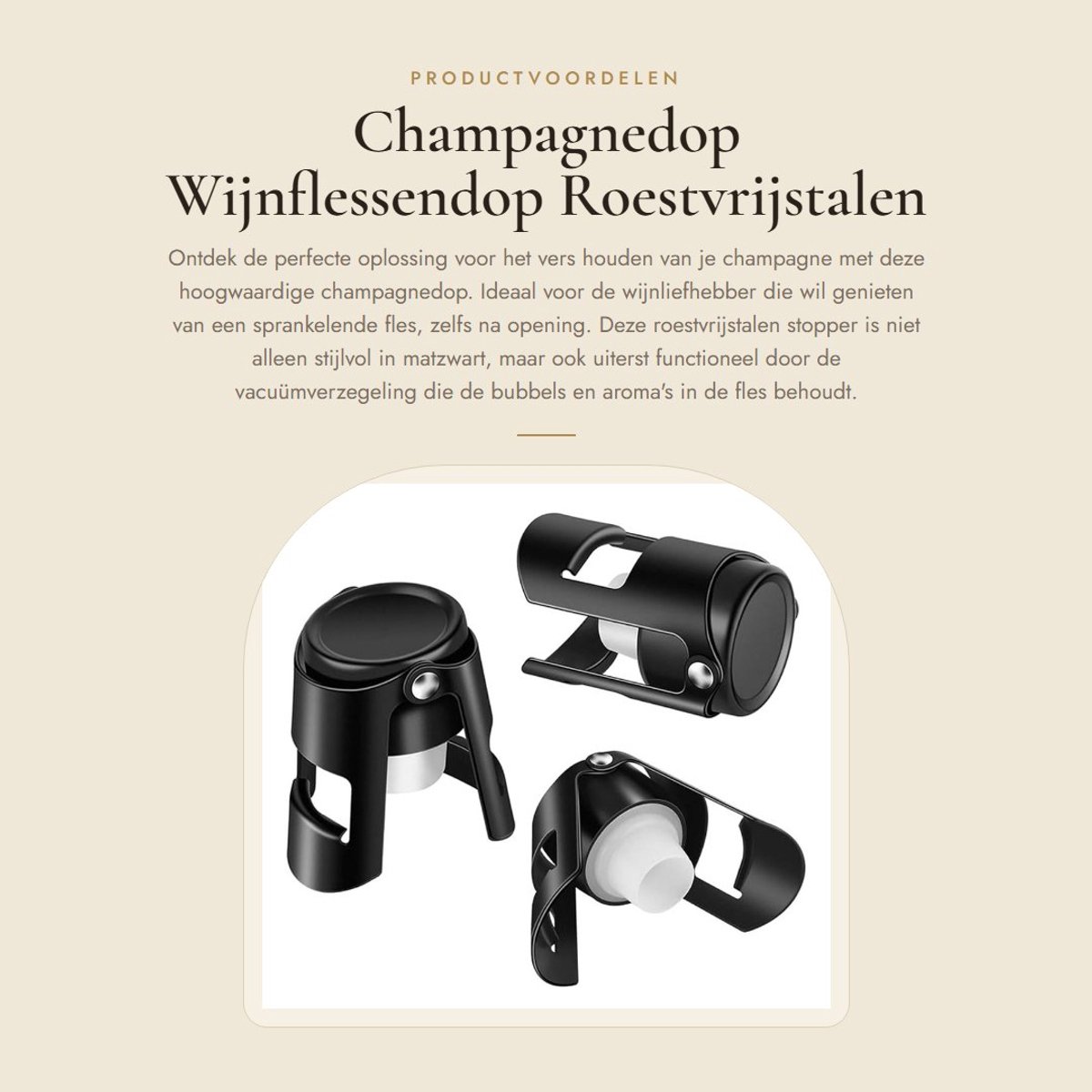 Dailygoods- Champagnedop Vacuüm - Flessenstop - Wijnstopper - Grappig - Roestvrij Staal - 3 Stuks