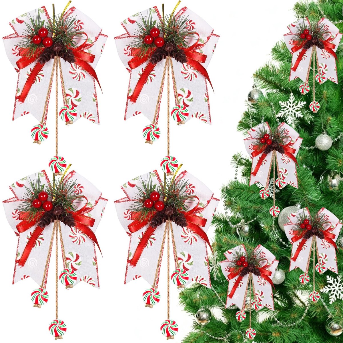 Dailygoods- Kerstlinten 4 Stuks - Grote Rode Linten - Kerstdecoratie - Kerstboomversiering - Strikken - Cadeau voor Feestdagen