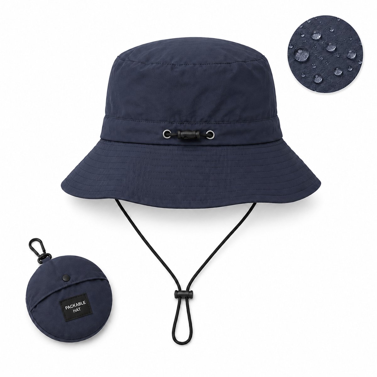 Flipflop Club® Waterproof Bucket Hat | Navy Packable Vissershoedje | UV Bescherming | Accessoires voor festival | Regen Hoedje | Vissershoed | Unisex | Visser Cap | Sun Hat | Zonnehoedje | Safari Hoed | Kamperen | Camping