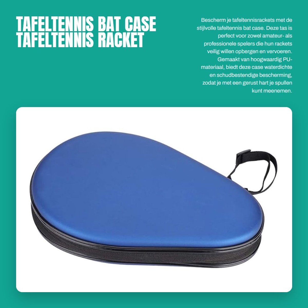 Dailygoods- Tafeltennis Bat Case Waterdicht - PU Hoes - Antislipvoering - Polsband - Schokbestendig - Voor Twee Rackets - Pingpong Tas
