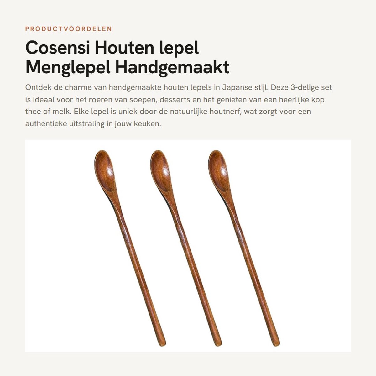 Dailygoods- Houten Lepel Handgemaakt - Menglepel Japanse Stijl - Geschikt Voor Melk/Koffie/Thee - Uniek Natuurlijke Houtnerf - Onderhoudsvriendelijk - Soeplepel