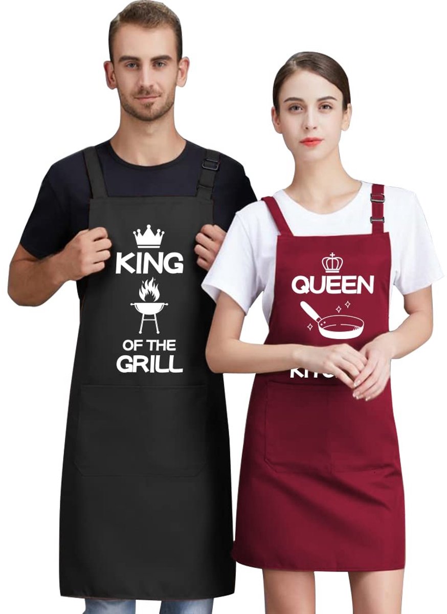Dailygoods- Keukenschort verstelbaar - 2 stuks - Katoenen schorten - Waterdicht - Met zakken - Geschikt voor dames/heren - Schort