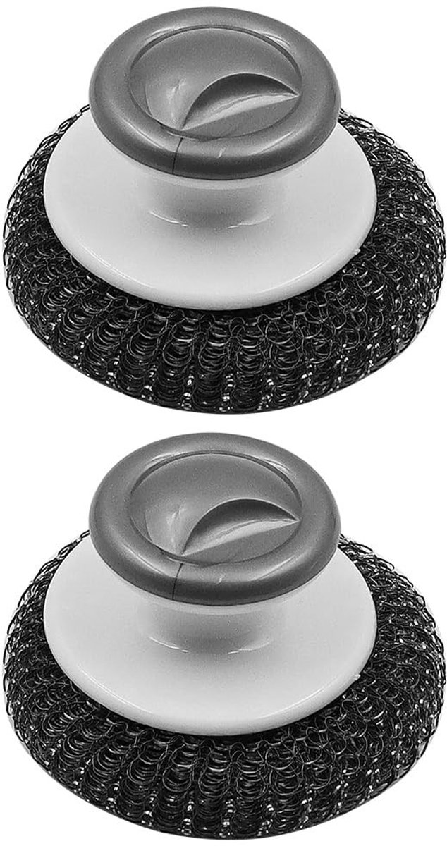 Dailygoods- Staalwolschrobber 2-delig - Roestvrij Stalen Schrobmachine - Handvat - Reinigingsborstel voor Oven - Duurzaam - Sterk Reinigend Vermogen - Schoonmaakborstel