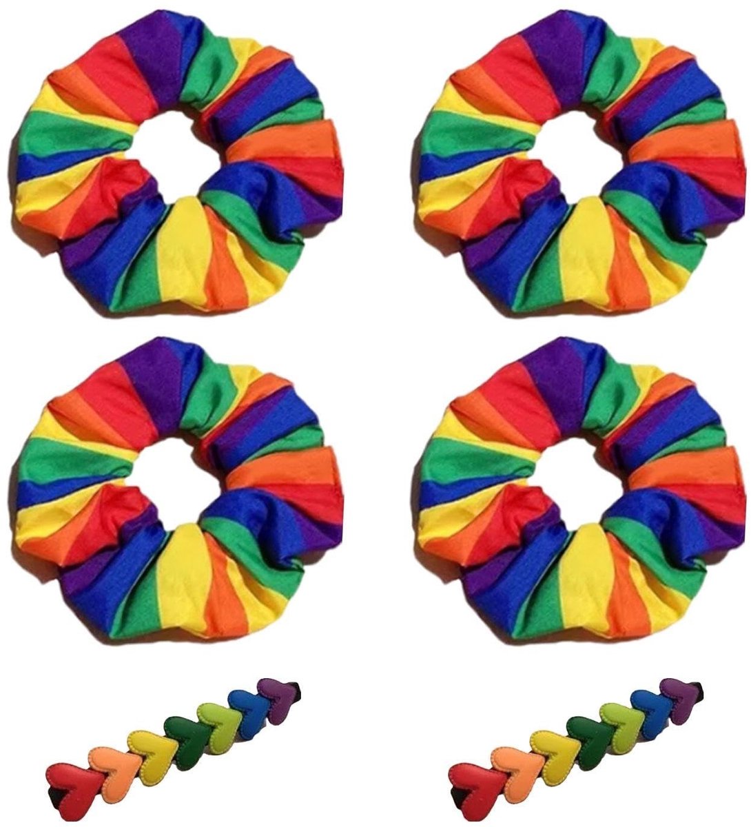 Dailygoods- Haarelastiekjes 4 Stuks - Regenboog Haarspeld 2 Stuks - Decoratieve Haaraccessoires - Katoen/Polyester - Comfortabel en Duurzaam