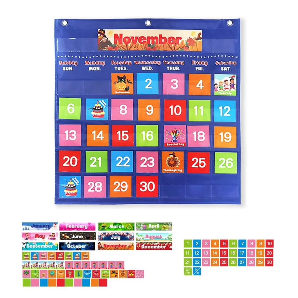 Dailygoods- Activiteitenplanner Maandelijkse Kalender - 88 Kaarten - Duurzaam Nylon - Festival Decoratie - Onderwijs Speelgoed - Eenvoudig Op te Hangen - Klaskalender