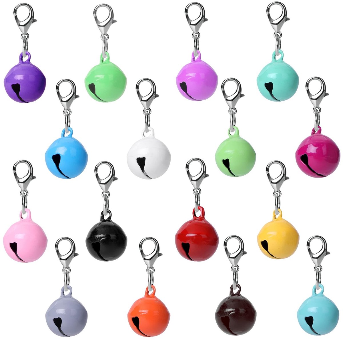 Dailygoods- Huisdierbel 16 Stuks - Metalen Jingle Bells - Anti-verlies Training - Hanger Accessoires - Multicolor - 0,55 × 0,55 × 2,8 cm - Belletjes
