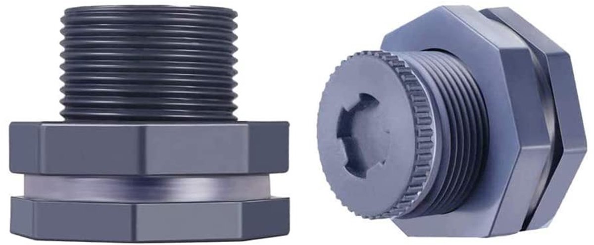 Dailygoods- Schot Fitting - 2 Stuks - PVC - Duurzaam - Voor Regentonnen/Vijvers/Aquaria - Met Siliciumafdichtingspakking