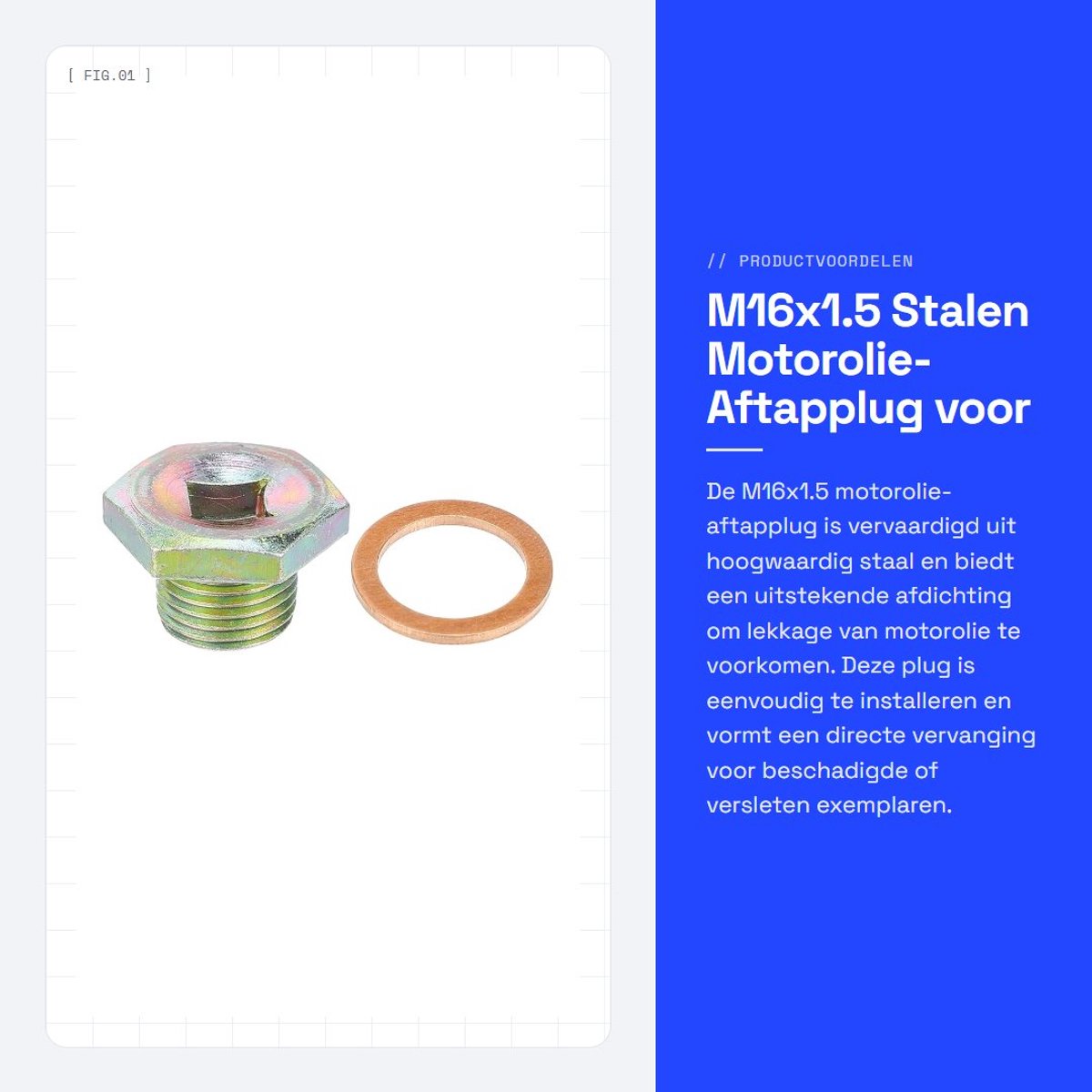 Dailygoods- Motorolie-Aftapplug Stalen M16x1.5 - Bronzen/Koperen Kleur - Goede Afdichting - Eenvoudige Installatie - Directe Vervanging - Geschikt voor Peugenot/Citroen/Mini